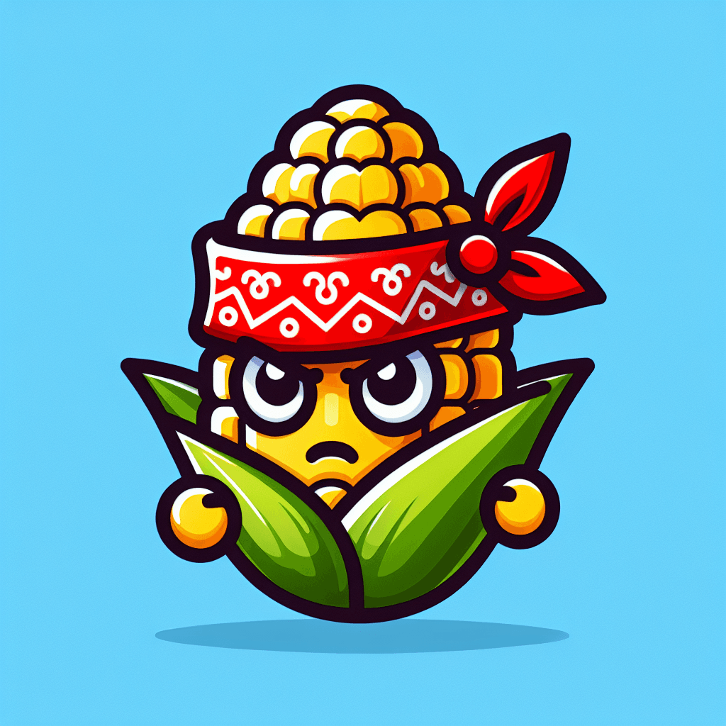 angry corn cob wearing a red bandana emote