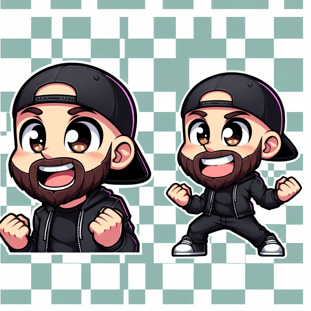 Bearded Bald man in black ball cap cheering emote