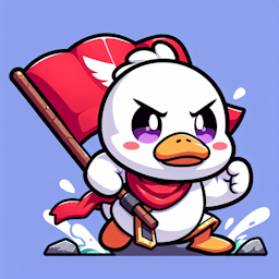 a white duck with a red horde flag charging into battle