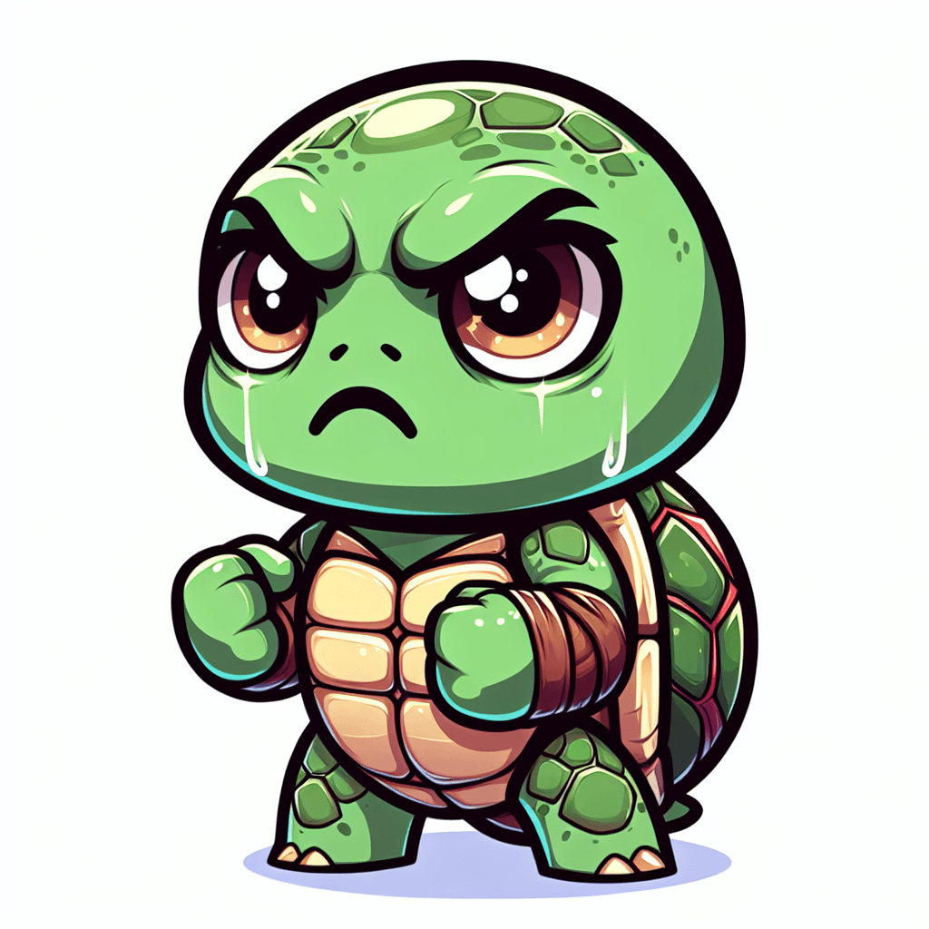 a turtle showing defeat from a tough battle emote