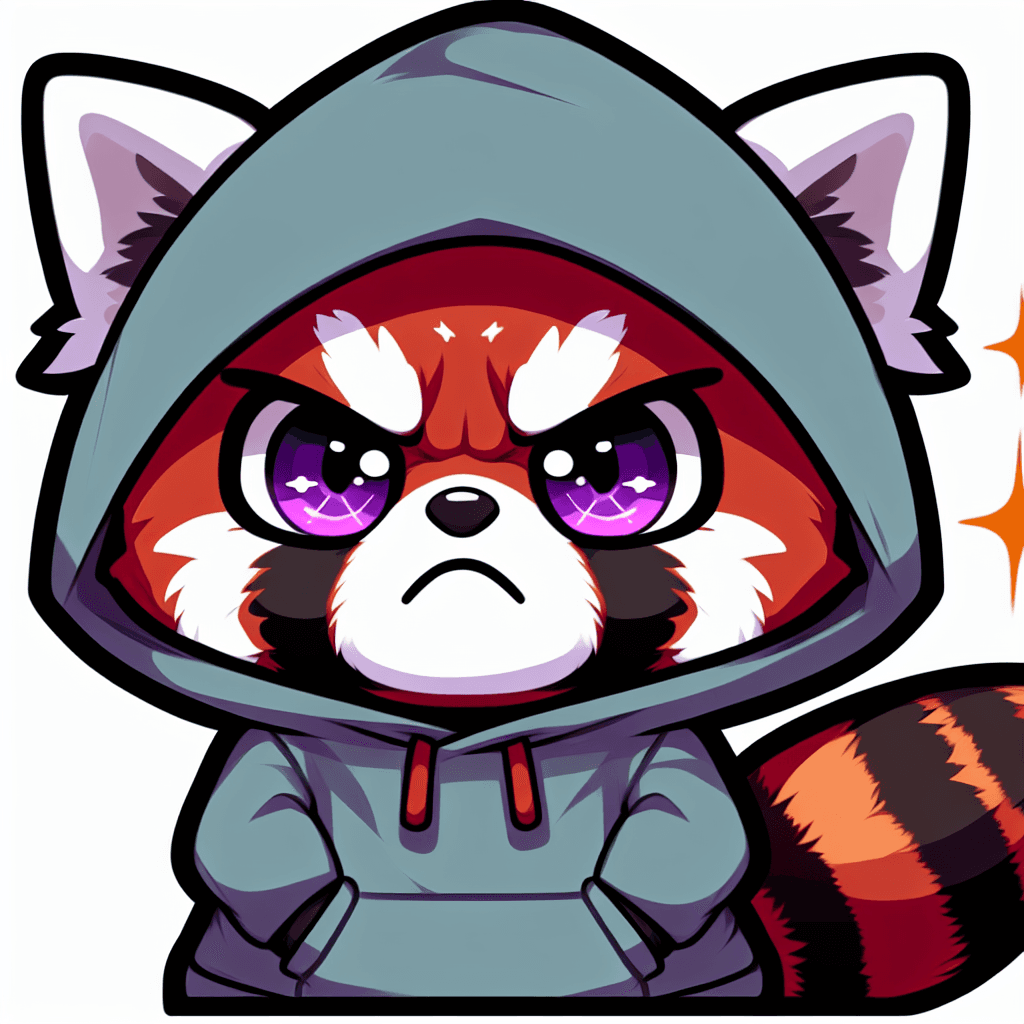 A angry red Panda with a wide hoodie emote