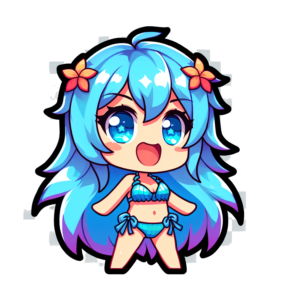 A girl with blue hear and bikinio emote