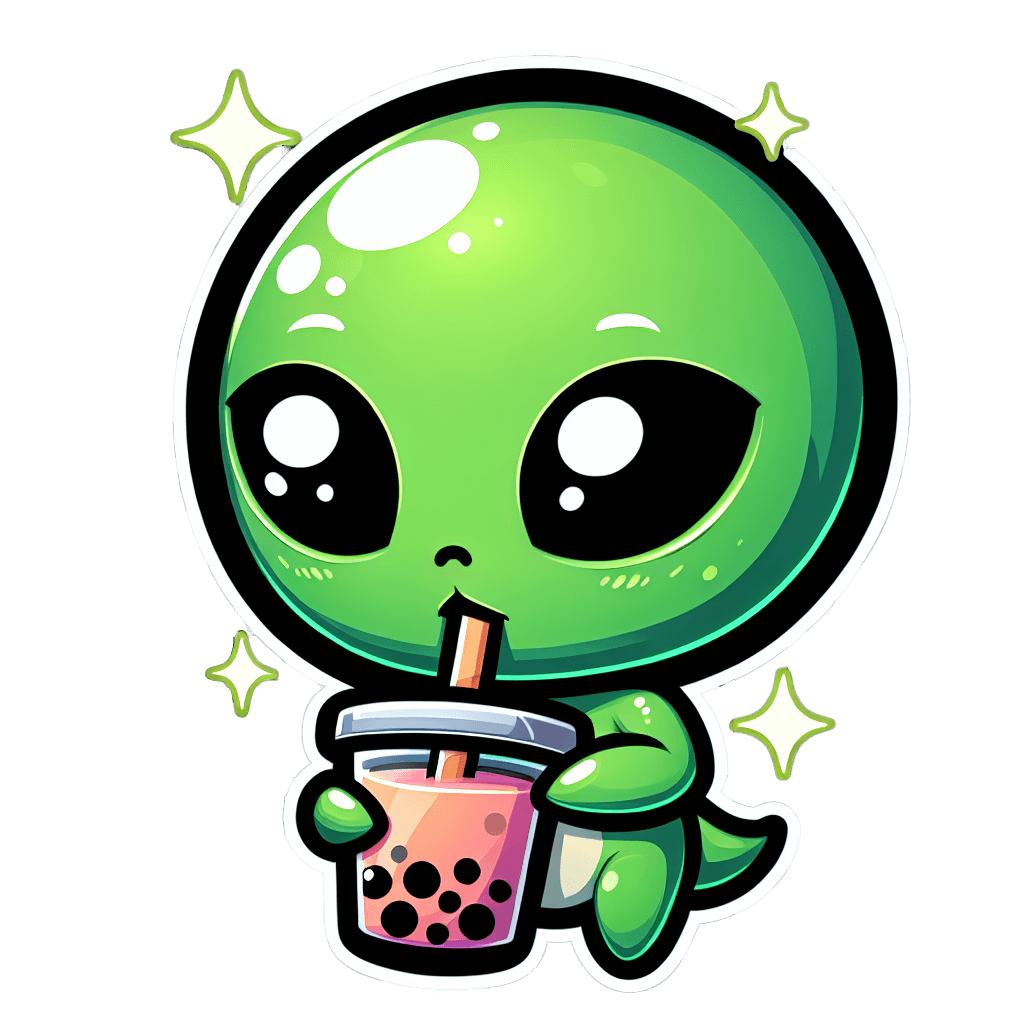 An alien sipping on some boba emote