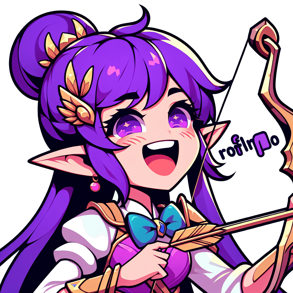 purple hair, elf ears, archer girl , ROFLMAO emote