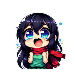 1girl, black hair, long hair, blue eyes, ((red scarf)), green tank top, closed eyes, tearing up, open mouth,