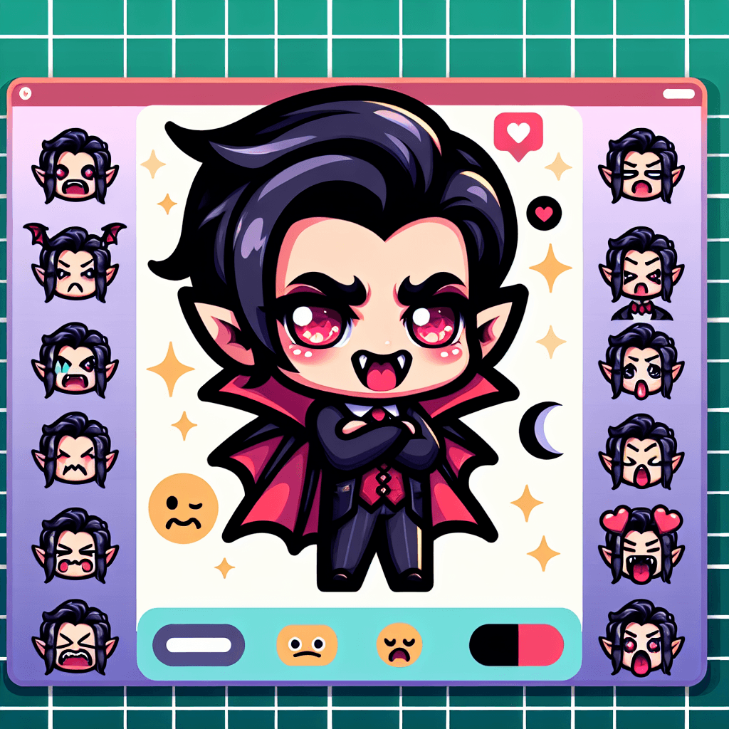 a cute vampire showing different emotions emote