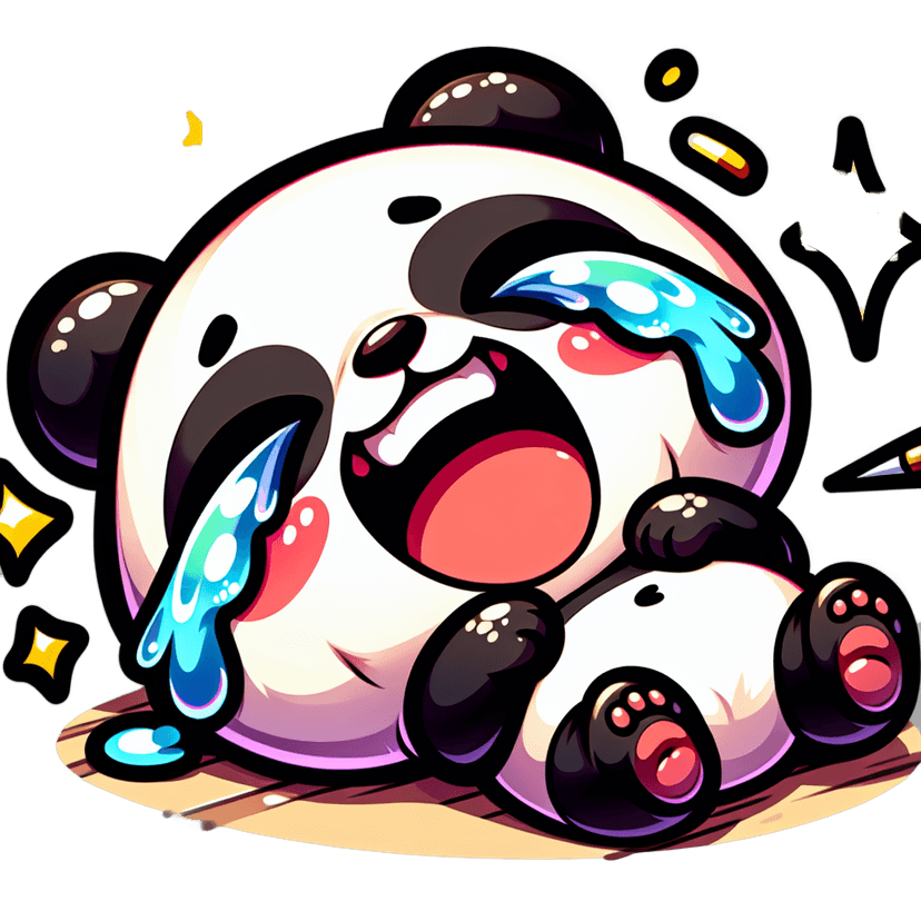 a panda rolling on the floor laughing with tears emote