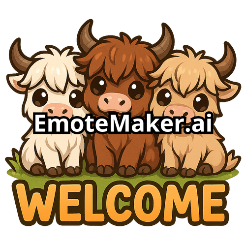 3 hyland cows sitting together 1 white , 1 brown and one beige saying welcome underneath sitting on grass 
